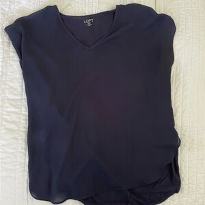 Loft Navy Short Sleeve Vneck Blouse